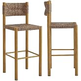 Modway Parkland Outdoor Wicker Bar Stools Set of 2 in Natural &mdash; Bar Height Rattan Patio Stools with Backrest &mdash; All-Weather Outdoor Accent Stools for Backyard, Porch, or Balcony