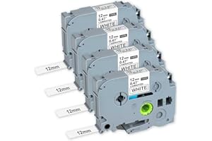 NFIE Tze-231 12mm 0.47 Laminated Relpace for Brother Label Maker Tape, P-Touch Label Tape Black on White Label Tape Compatible with PT-D210 PT-H110 PT-D220 PT-D400, 4-Pack