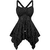 ROSE GAL Plus Size Women Flower Jacquard Lace-up Ruched Sleeveless Blouse Flowy Handkerchief Hem Tank Top