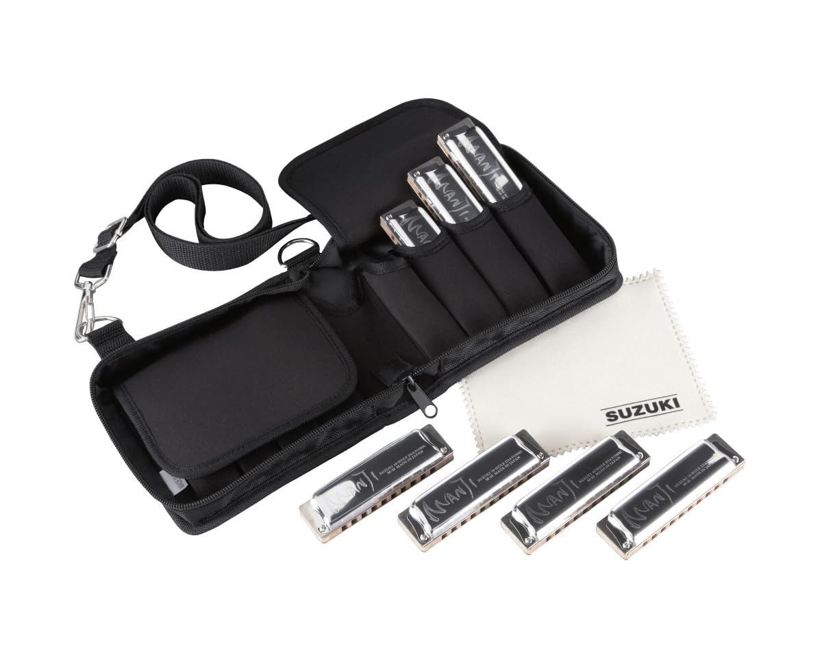 Suzuki M-20-S Diatonic Harmonica Manji 7pieces set key of G,A,Bb,C,D,E,F, Black