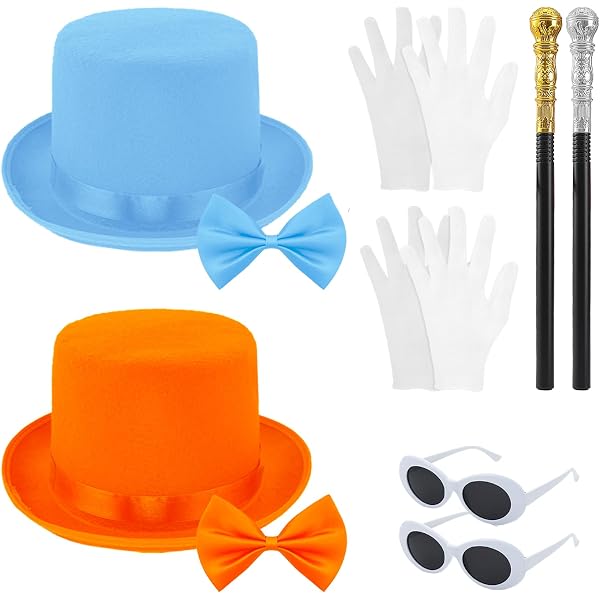 thumbnail image 2 of Adult Dumb And Dumber Tux Top Hats | Blue And Orange Tall Felt Halloween Accessory 2 of 4