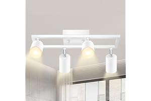 BoostArea 4 Light Track Lighting Fixtures Ceiling, Matte White LED Track Lights with Rotatable Light Heads, 4 Way Spotlight fixures, Modern Directional Ceiling Lights for Kitchen,No Bulb