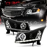 ACANII - For 2011-2016 Chevy Cruze LED Strip DRL Halo Black Housing Projector Headlights Headlamps, Driver &amp; Passenger