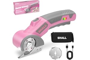 SHALL 4V Cordless Electric Scissors, Rechargeable Cardboard Cutter, Rotary Electric Box Cutter w/Safety Lock, LED Light & Replacement Blade for Fabric, Leather, Carpet, Cardboard & Plastic, Pink/Grey