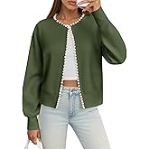Saodimallsu Womens Fall Open Front Cardigan Sweaters Pearl Long Sleeve Knit Tops Crewneck Dressy Casual Sweater Jacket