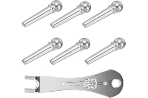 KOLDOT Guitar Bridge Pins for Acoustic and Electric Guitar 6PCS Bass Guitar Bridge Pins Zinc Alloy with Guitar Pins Puller Guitar DIY Replacement Parts(Silver)