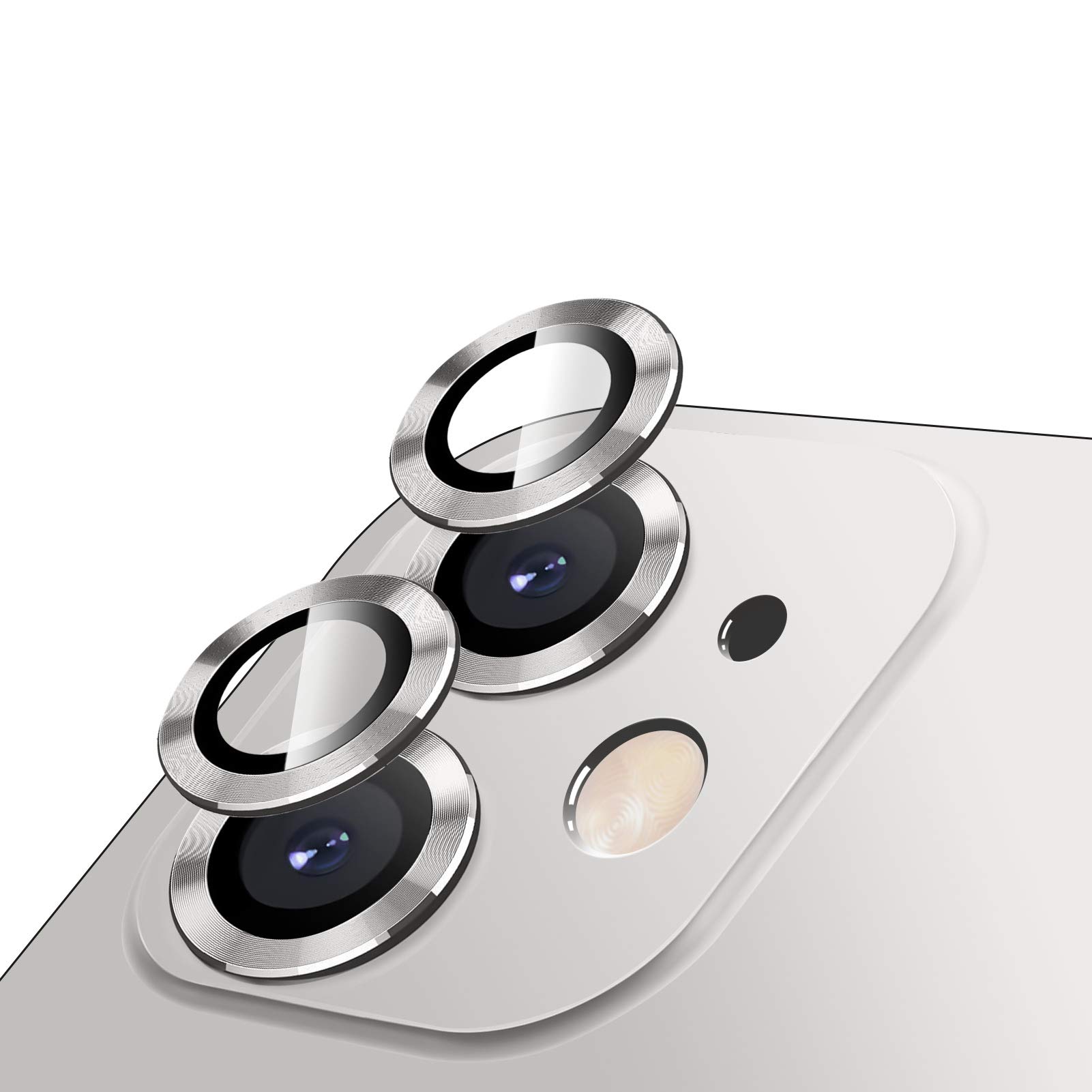Camera Lens Protector for iPhone 12/12 Mini,LucBuy Premium HD Tempered Glass Aluminum Alloy Individual Ring Circle Lens Screen Cover Film,Anti-Scratch Easy Installation Len Protector Sticker (Silver)