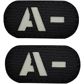 AliPlus 2PCS Blood Type A- NEG Patches Luminous Morale Patch Hook and Loop | Luminous Glow in The Dark,Tactical Morale Patch,Versatile Attachment,Emergency Medical Identification,2*1in Black White