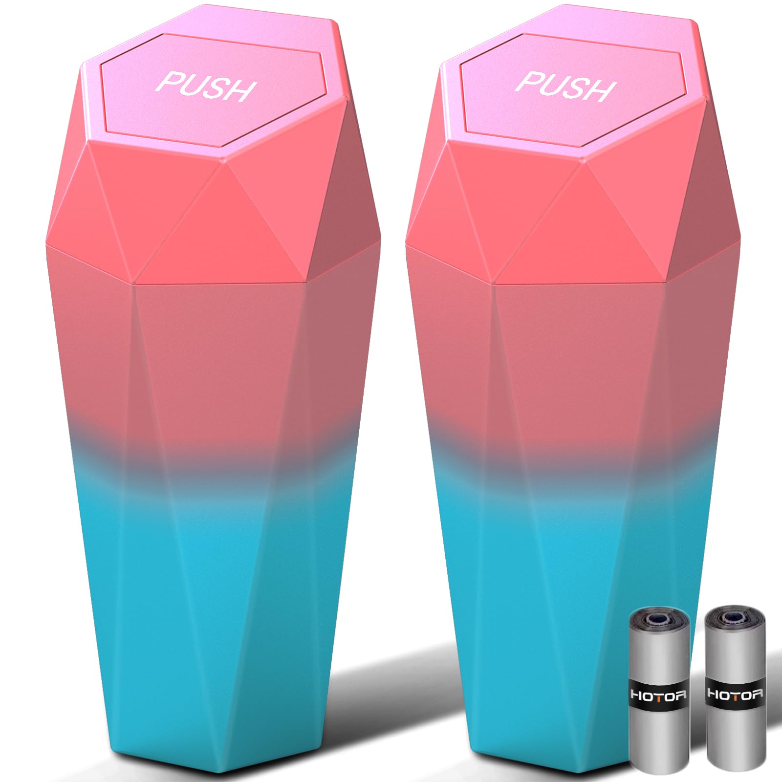 HOTOR Car Trash Can with Lid, Leakproof, Pink & Blue, 2 Pack