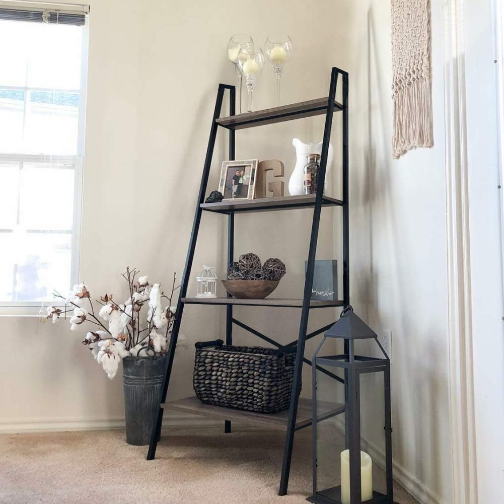 Blissun 4 Tiers Ladder Shelf, Vintage Bookshelf, Storage Rack Shelf for Office, Bathroom, Living Room: Home & Kitchen