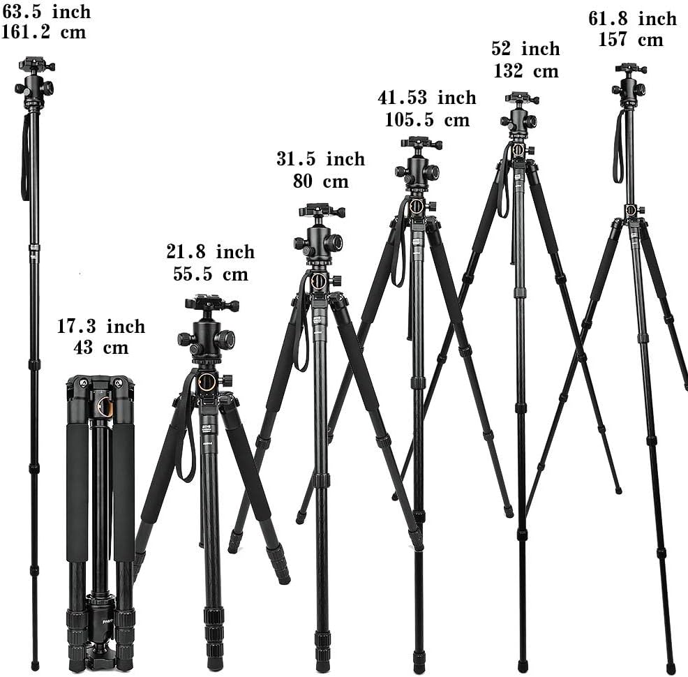 Camera Tripod & Monopod for DSLR, 62'' Professional Horizontal Arm Tripod with 360° Rotatable Metal Ball Head, 4 Sections Compact Aluminum Alloy Tripod for for Canon Nikon Sony Olympus Fuji Projector. : Camera & Photo