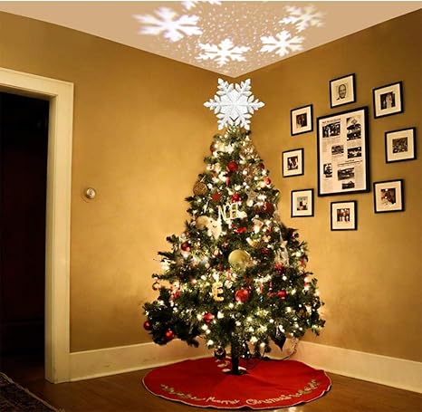 Stella Di Natale In Inglese.Lampada Proiezione Albero Natale Lampada Proiezione Fiocco Neve Rotante Albero Natale Superiore Lampada Proiezione Stella Albero Superiore Stella Cinque Punte Argento Regolatore Inglese Amazon It Illuminazione