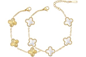 MEFELAY Unique 18K Gold Four Leaf Clover Bracelet for Women White Gold Lucky Link Clover Bracelets, Trendy Bracelets Set Jewelry Gifts for Women