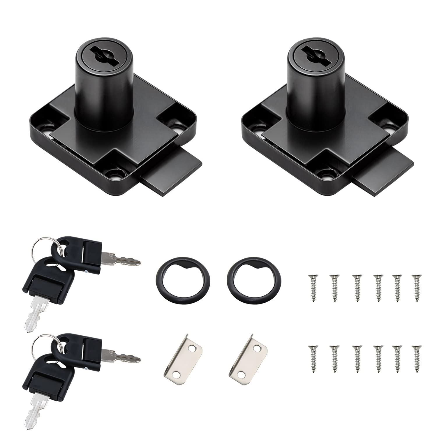 GZGXKJ 2 Pack Cupboard Office Drawer Cam Lock Filing Cabinet Lock with 2 Keys Square Base Screw Fixed Furniture Security Lock for Furniture Door Household Mailbox Glass Showcase (Master Key Lock)