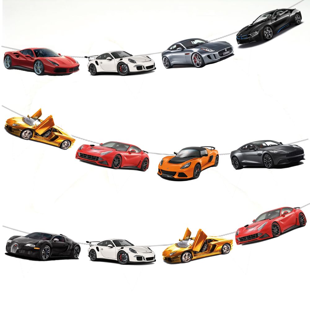 AK Giftshop Sports Car Mix Bunting Party Decorations - 12pcs / 2.5m Ribbon
