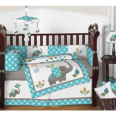 9-Piece Mod Elephant Crib Bedding Set in Turquoise Kuwait Ubuy