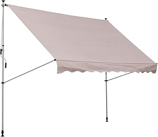 Outsunny Markise Gelenkarmmarkise Klemmmarkise Höhenverstellbar Sonnenschutz Faltarm Handkurbel Balkon Alu Beige 200 x 150 cm