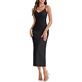 Vrtige Women's V Neck Sleeveless Lace Trim Spaghetti Strap Bodycon Sexy Long Dress