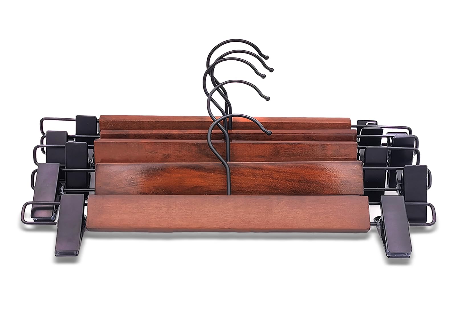 5PCS Wooden Trousers Hangers Finish Wooden Skirt Hangers 360°Hook with Metal Clips Wood Pants Hanger for Skirts Slacks Shorts Storage (5)