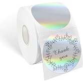 Yeachlaing 2" Circle Holographic Thermal Label Stickers Silver, Self-Adhesive Circle Direct Thermal Labels, Multi-Purpose Roll Sticker Labels for DIY Logo Design, QR Code, Name Tag（ 300 Labels,1 Roll）