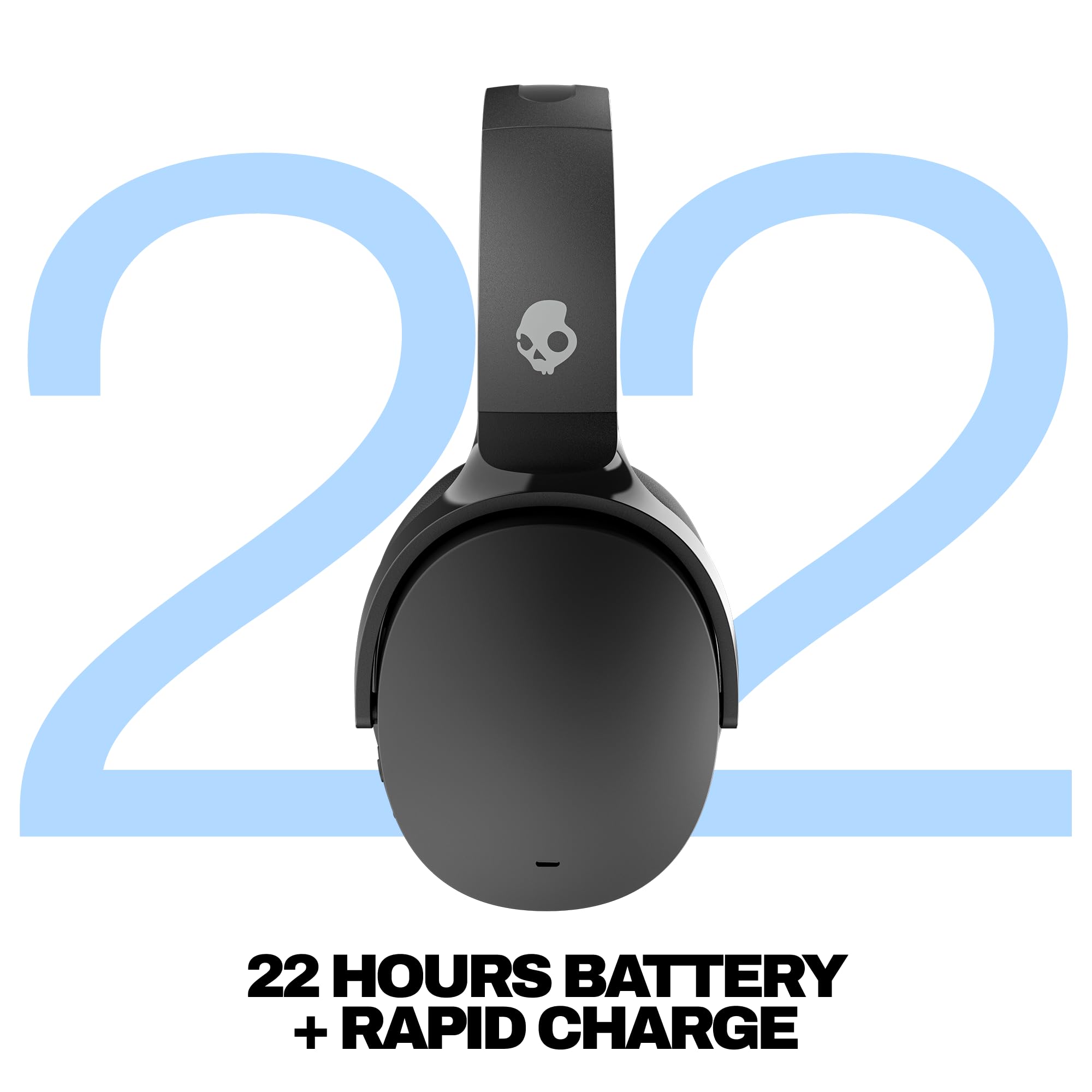 Skullcandy Hesh ANC Wireless Over-Ear Bluetooth Headphones with Extra USB-C Charging Cable, Active Noise Canceling, 22 Hrs Battery, Foldable Lightweight Design, Microphone iPhone Android - True Black