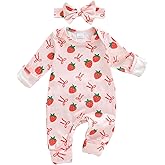 Emmababy Baby Girl Strawberry Clothes Jumpsuit Half Birthday Outfit Strawberry Romper Ruffle Bodysuit Headbands 1/2 Birthday