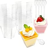 Slomg 100 Pack 7 oz Plastic Dessert Cups with Spoons, Clear Pudding Parfait Shooter Jello Fruit Cups for Party Serving, Disposable Ice Cream Bowls for Yogurt Trifle Sundae Tiramisu Appetizer Snack