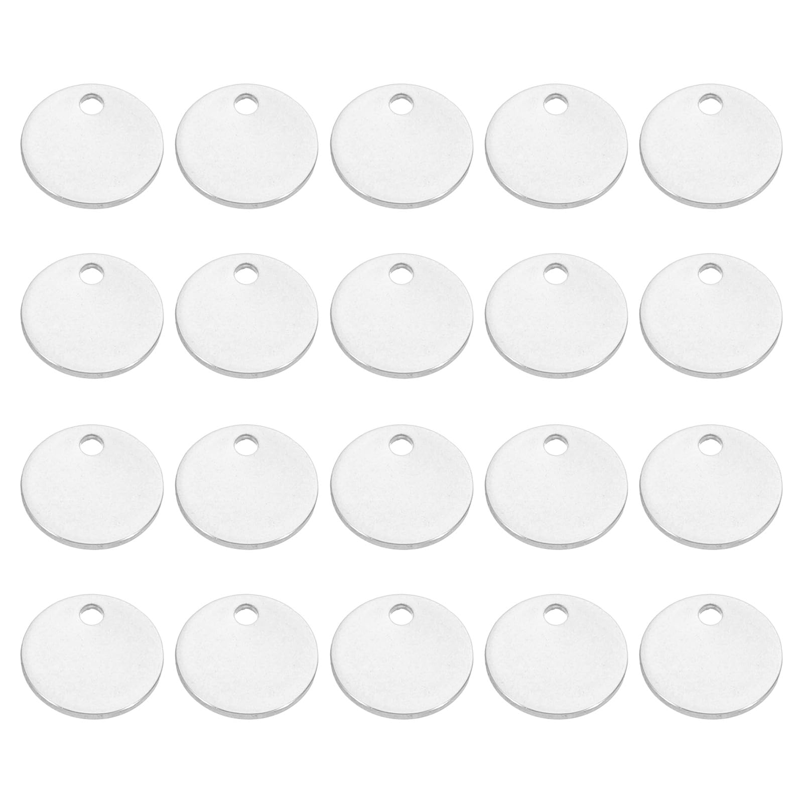 PATIKIL 6mm Brass Disc, 20pcs Metal Stamping Blanks Tags Charm Pendant Brass Circle Round Metal Plate DIY with Hole for Laser Engraving Stamping Keychain Making, Silver Tone