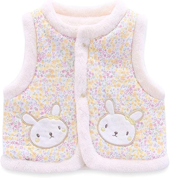 Amazon Co Jp Boo Kabee もこもこベスト 新生児 女の子 あざやか花柄 春秋冬 防寒 50 70cm Bkb4h 服 ファッション小物