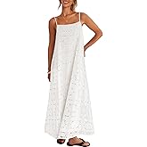 MEROKEETY Women's Summer Spaghetti Straps Sundress 2026 Casual Sleeveless Floral Lace Eyelet Boho Beach Maxi Dress