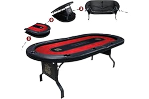 GUTSHOT Foldable Poker Table for 10 Players - Premium Soft-Padded Armrest, Individual Cup Holders, Portable Mat - Crafted with Durable Materials, Long-Lasting Poker Table (Red)
