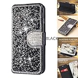DECVO iPhone 7 Plus Case,iPhone 8 Plus Wallet Case, Glitter Diamond Bling Rhinestone Flip Case Magnetic Bright Crystal Protective Leather with Card Slot Kickstand for iPhone 7/8 Plus 5.5inch (Black)