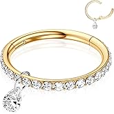 WYR G23 Titanium Dangle Nose Rings Hoops: CZ Diamond Cartilage Earring Hoop Septum Rings Hypoallergenic Conch Piercing Jewelry Silver Gold Black 6mm-10mm