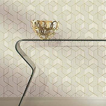 RoomMates Gold and White Stripped Hexagon Peel and Stick Wallpaper , 20.5