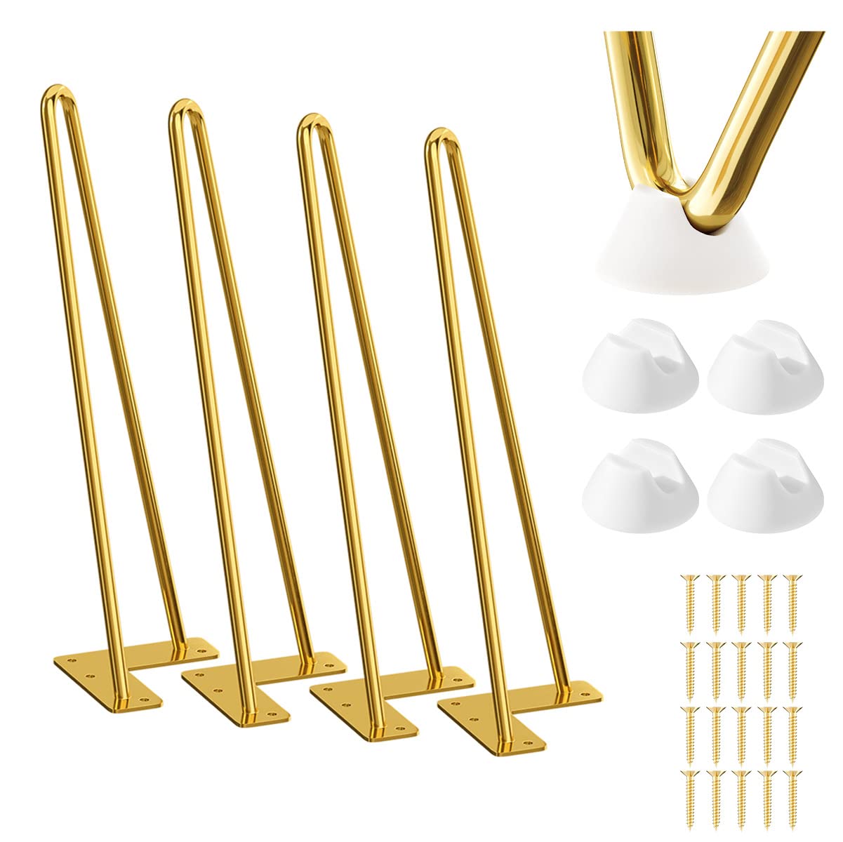 Photo 1 of SMARTSTANDARD 12 Inch Hairpin Furniture Legs, 3/8'' Rods Metal Home DIY Projects for Nightstand, Coffee Table, Dresser with Rubber Floor Protectors, Gold Set of 4PCS