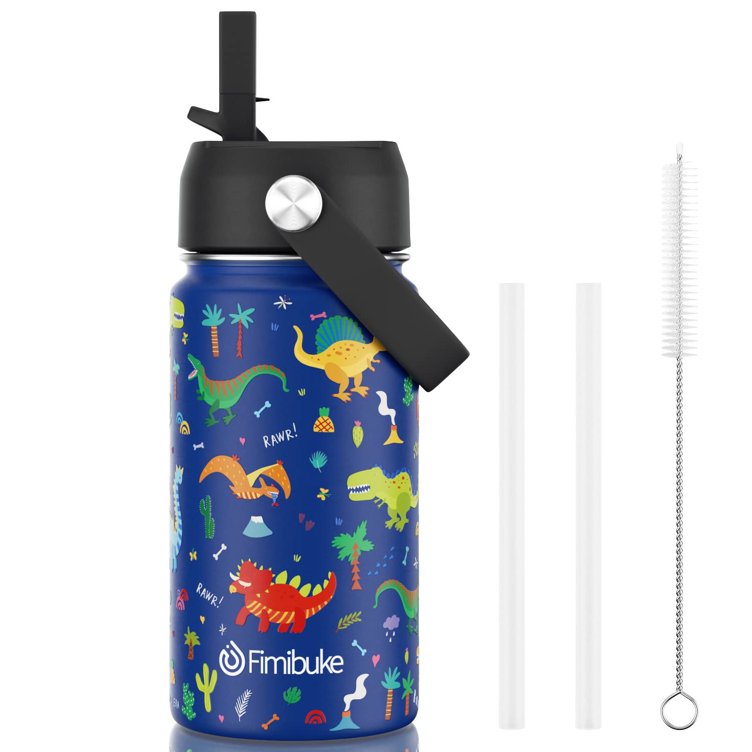 Photo 1 of Fimibuke Kids Insulated Water Bottle, 14oz BPA FREE 18/8 Stainless Steel Travel Tumbler Double Wall Vacuum Leak Proof Kids Cup with Straw Metal Bottle for School Boys Girls(1 Pack, BLUE DINOSAUR)