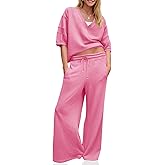 Fisoew Womens 2 Piece Lounge Sets Outfits Sweatsuits V Neck Sweatshirts Tracksuit Wide Leg Pants Fall Matching Sets