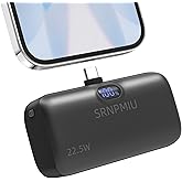 SRNPMIU Portable Charger for iPhone 17/16/15 Series, 12000mAh Mini Power Bank with Built-in USB C Connector, 22.5W Fast Charging Battery Pack for Samsung Galaxy S25/S24/S23 Series, iPad etc (Black)