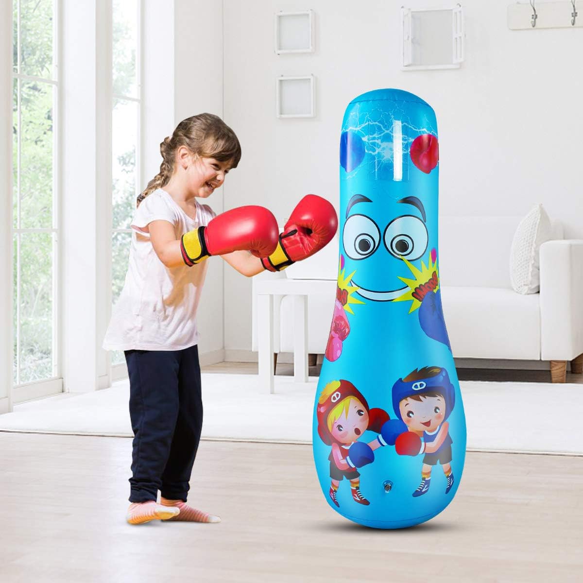 Inflatable Punching Bag for Kids，Free Standing Boxing Bag for Immediate Bounce Back Heavy Punching Bag for Practicing Karate, Taekwondo, De-Stress Boxing Bag for Boy/Girl. (Child 125CM, Blue) : Sports & Outdoors