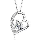 MoiuVieg Moissanite Necklace for Women 925 Sterling Silver 1 Carat Moissanite Heart Pendant with 'I Love You' Anniversary Jewelry Gifts for Women Wife Mom Birthday Christmas