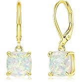 CiNily Square-Cut Opal Earrings Leverback Drop Earrings for Women Hypoallergenic, Pendant Earrings 14K White Gold/Gold Dangle Earrings Opal Hoops Birthday Wedding Mothers Day Jewelry Gifts