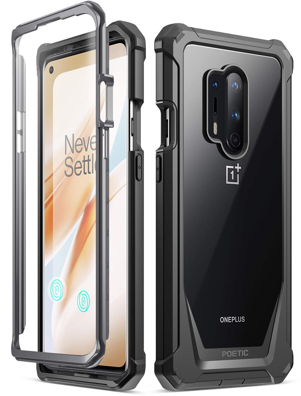 Poetic Guardian Series Case Compatible with OnePlus 8 Pro, Full-Body Hybrid Shockproof Bumper Cover with Built-In-Screen Protector, Black/Clear