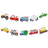Hooqict Happy Birthday Banner Transportation Birthday Decorations Car Train Truck Bus Excavator Traffic Party Banner Garland Sign for Kids Boys 1st 2nd 3rd Transportation Vehicle Theme Birthday Party Supplies