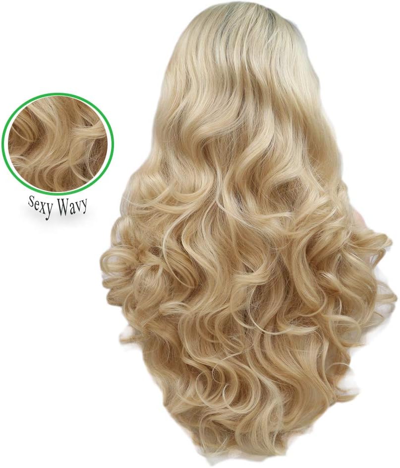 Ombre Blonde Lace Front Wigs for Women with Dark Roots Wavy Heat Resistant Fiber Synthetic Wigs Anime Cosplay Daily Use #613 150% 26 inches - Image 5