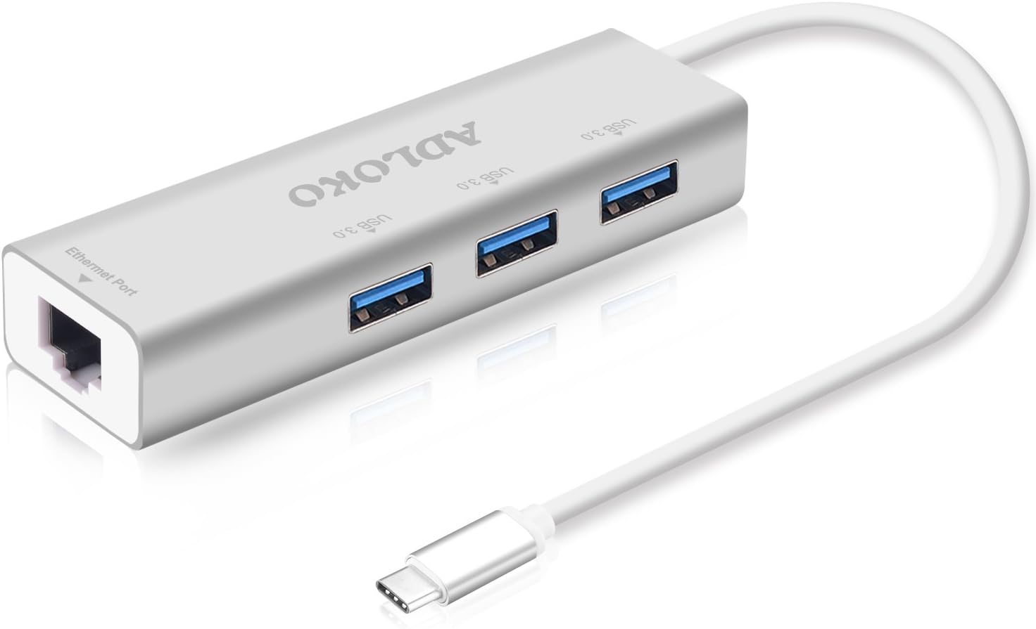 USB 3.0 Hub 4 in 1, ADLOKO Type C Adapter Hub with 3 USB 3.0 Ports for New MacBook Pro 2016, New MacBook 12-Inch with Type C Plug and USB-C to 1000M Gigabit Ethernet Adapte