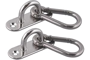Lind Kitchen 2-Pack M5 Ceiling & Wall Mount Hanging Hardware Fitting Set 304 Stainless Steel Heavy Duty Strip Pad Eye Hook Plate + Snap Hook for Yoga Hammock Swing Marine Boat Application