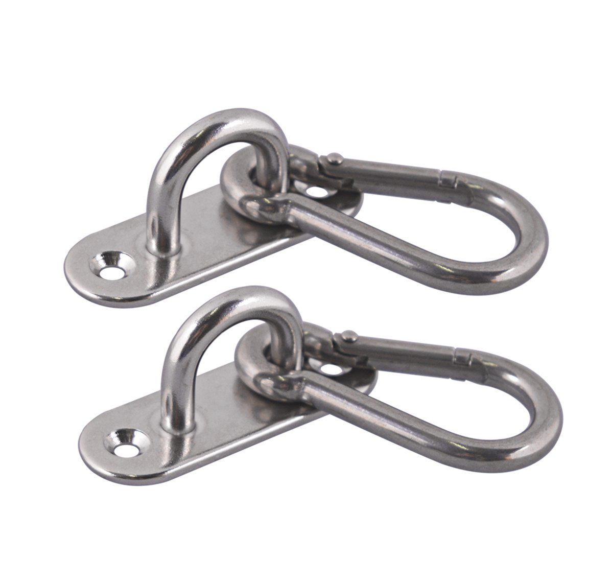 Lind Kitchen 2-Pack M5 Ceiling & Wall Mount Hanging Hardware Fitting Set 304 Stainless Steel Heavy Duty Strip Pad Eye Hook Plate + Snap Hook for Yoga Hammock Swing Marine Boat Application
