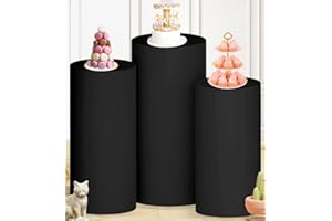 OMKSIH Black Cylinder Covers Set of 3 Pedestal Covers Cylinder Stands for Party Covers Wedding Cylinder Plinth Stand Covers Plinth Pillar Cover Spandex Cylinder Pedestal Covers for Halloween Decor