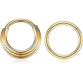 18G Tripel Stacked Septum Jewelry Hinged Segment Seamless Clicker Ring Gold Septum Nose Ring Daith Earrings Surgical Steel Tragus Piercing Cartilage Conch Helix Rook Hoop Earrings 10mm