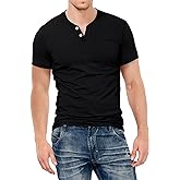 KUYIGO Mens Henley Shirts Slim Fit Short Sleeve Fashion Cotton Tops Tee